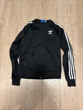 Adidas Black Track Jacket with White Three-Stripes
